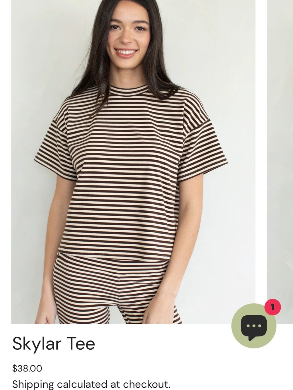 Skylar Striped Short Sleeve Tee and pants. Two pieces. Full set— Brown & Cream